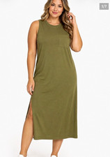 Everlane Olive Green Solid Jersey T-Shirt Dress Pocket Side Slit Round Neck