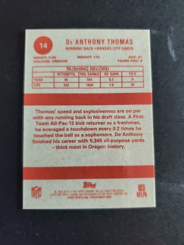 2014 Topps Chrome - 1963 Design Minis De'Anthony Thomas #14 (RC) - Picture 3 of 3