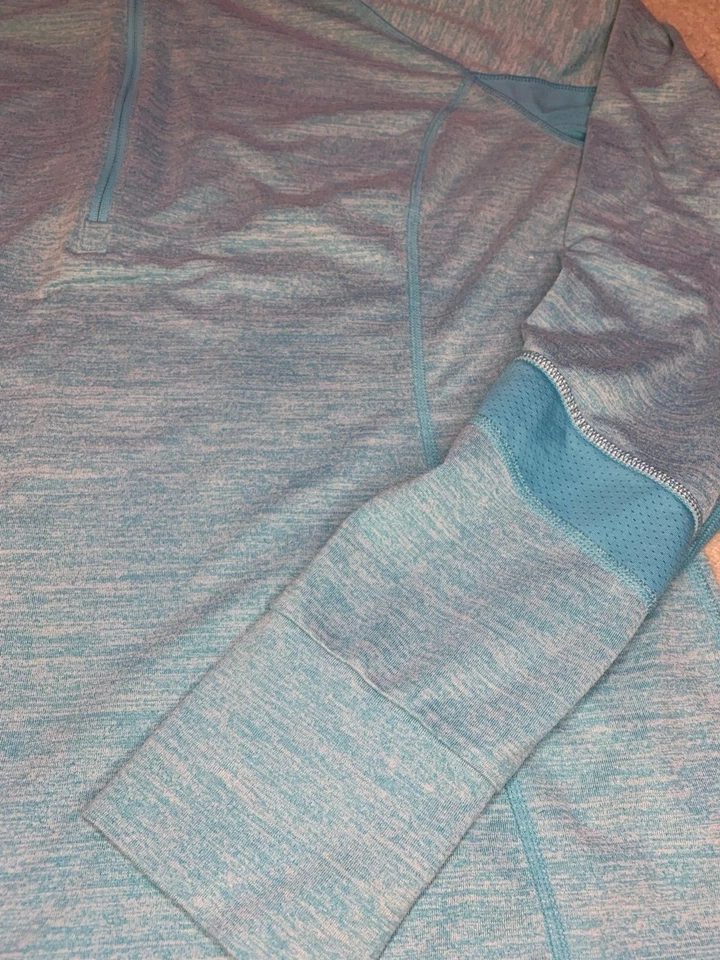 Pulóver Lucy Tech Workout 1/4 cuarto cremallera XL para mujer azul jaspeado agujeros para los pulgares Foto 2 de 4