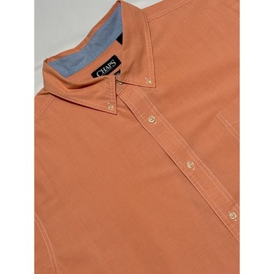 Chaps Mens XXL Easy Care Short Sleeve Button Down Shirt Orange Check Excellent