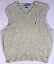 VTG POLO Ralph Lauren VNeck Sweater Vest 100 Cotton Lt Olive Green Hong Kong XL