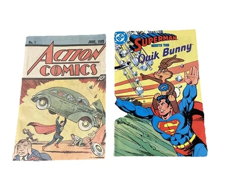 Vintage 1983/87 Nestle Quik 4 Superman 1. Action Comic 2. vs Quik Bunny