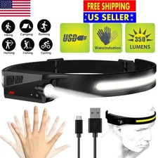 COB LED Headlamp USB Rechargeable Headlight Torch Work Light Bar Head Band Lamp