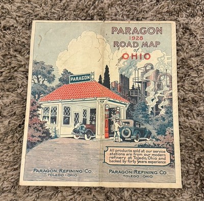 1928 VINTAGE PARAGON REFINING CO OHIO OFFICIAL HIGHWAY ROAD MAP PARAGON OIL CO