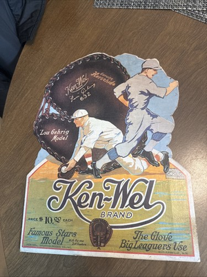 #ad Ken Wel 1930s Vintage Baseball Glove Lou Gehrig Model Store Display Die Cut $99.00