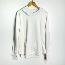 ATHLETA Boot Camp White Hoodie Pullover Zip Pocket Thumb Holes Womens Size Large