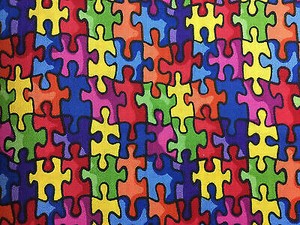 1 Half Yard 18 x 42 Puzzle Pieces Ribbons Autism Awareness Cotton Fabric DIY Mask Making