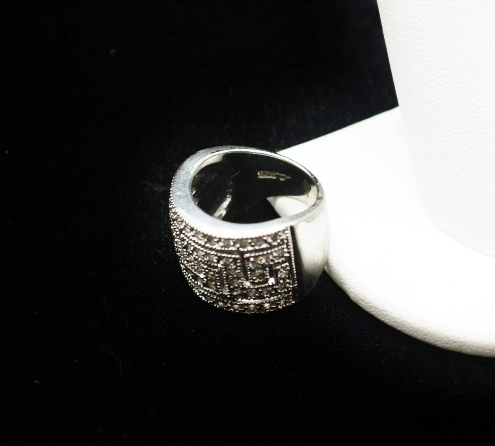 Sterling Silver Large Face Sparkling Zig Zags Rin… - image 5