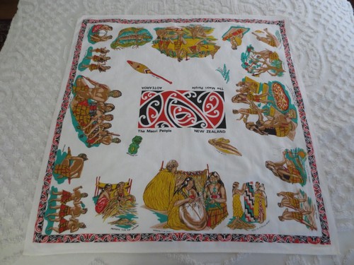 New Zealand MAORI PEOPLE Cotton SOUVENIR TABLECLOTH - 34-1/2" x 35"