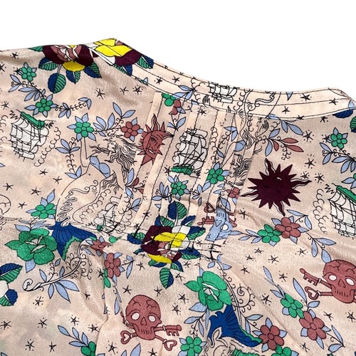 Zadig & Voltaire Thai Tattoo Silk Top Blouse S/S Shirt All Over Print Womens S - Picture 5 of 10