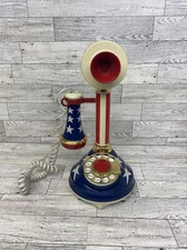 Vtg. Candlestick Telephone Patriotic Red White Blue 1973 American Communications