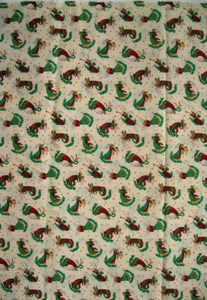 Tecido de colcha de algodão Natal Holiday Angels 1 3/4 jardas bronzeado artesanato religioso - Imagem 4 de 4