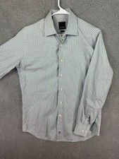 David Donahue Shirt Mens 16 34/35 Gingham Check Button Up Trim Fit Dress Shirt