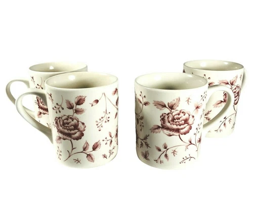 Set Of 4 Vintage Queen’s ROSE CHINTZ Mug Cup Cranberry/Red China Coffee Tea