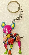 Chihuahua Dog Large Standing Enamel Alloy Colorful Key Ring Keychain