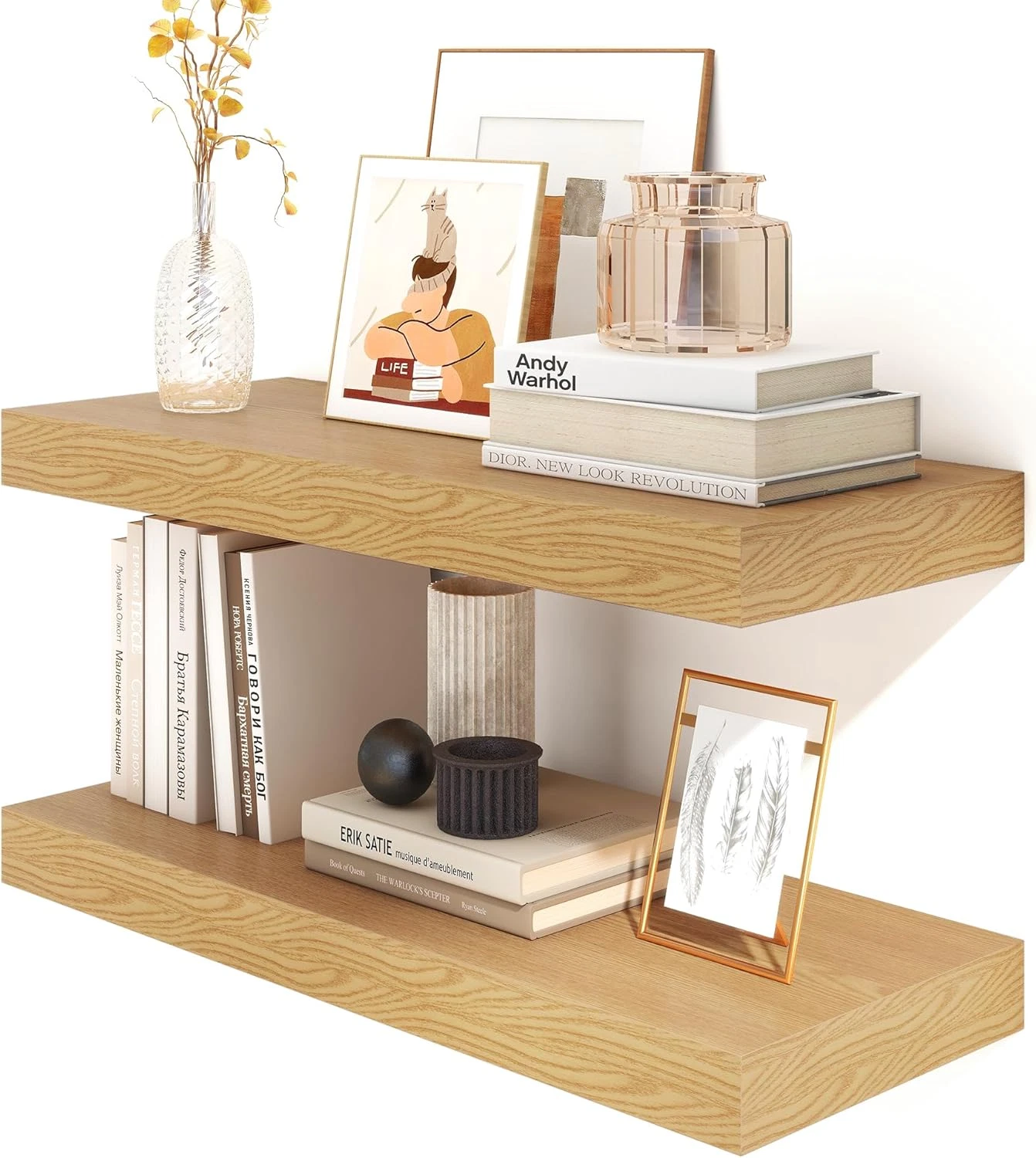 Rustic 12" Deep Oak Floating Shelves - Set of 2 for Home & Office Decor