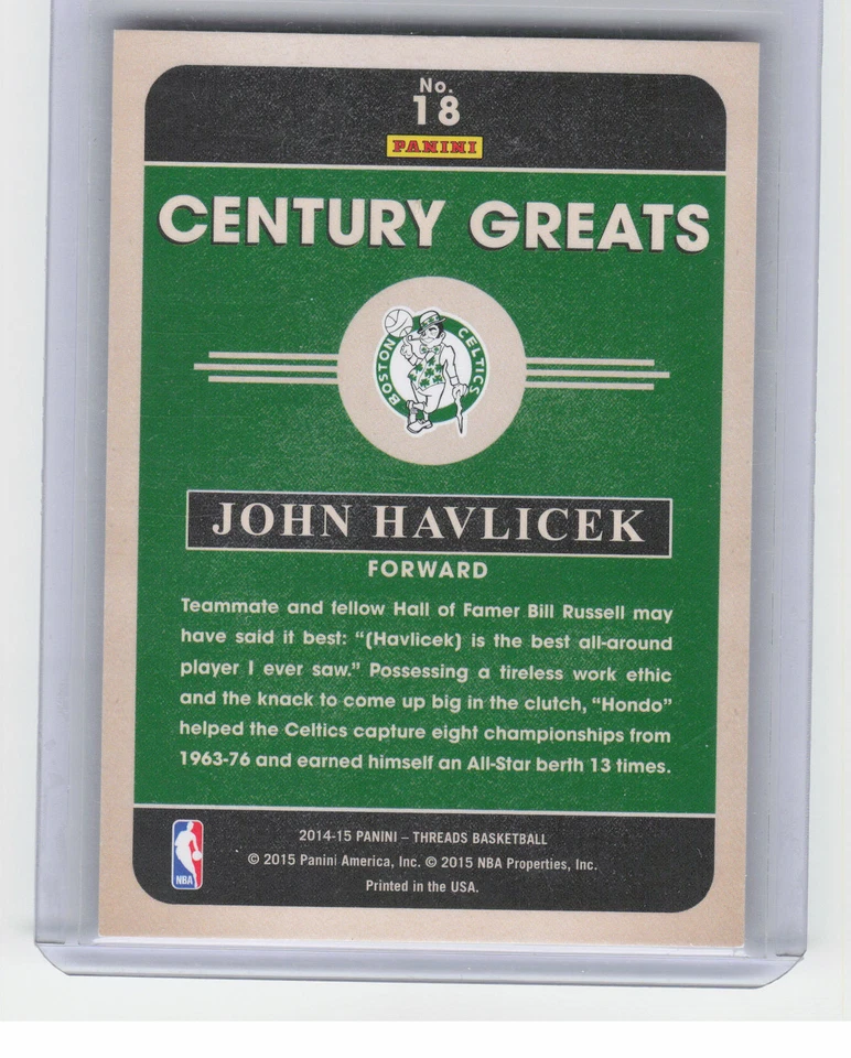 2014-15 Panini Threads #18 John Havlicek Century Greats Century Proof Red #/99 - Image 2 of 2