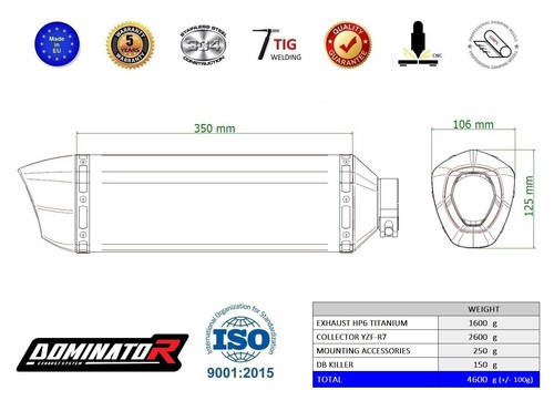YZF R7 2021-2023 RACE Ligne complète échappement Collecteur Titane HP6 DOMINATOR - Imagen 2 de 2