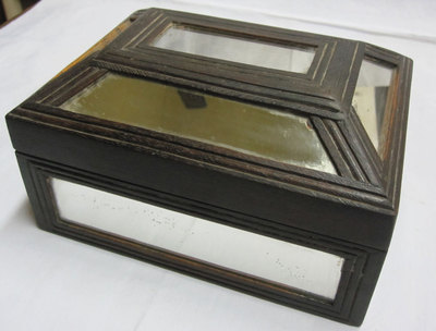 WOODEN CASH BOX VINTAGE OR OLD LOOK HAND CARVED MIRROR WORK