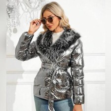 Fuzzy Collar Belted Puffer Coat Winter Outerwears