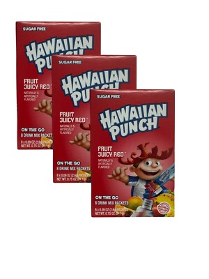 Hawaiian Punch FRUIT JUICY RED ~  Packets ~ Sugar Free ~ Drink Mix ~ Lot of 3