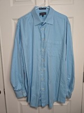 Paul Fredrick Shirt Men's 17.5 Blue Button Up Herringbone Long Sleeve