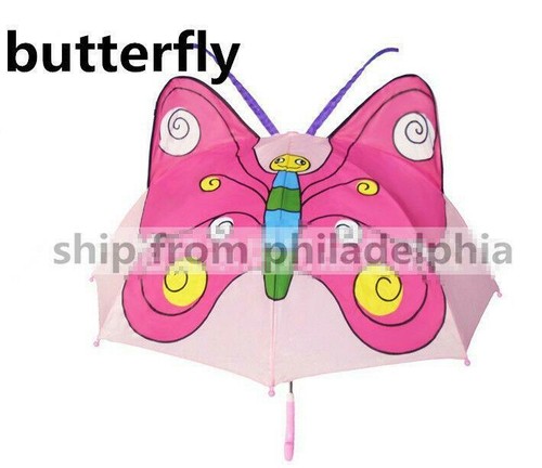 Kids Girls Boy Novelty Cartoon 3D Pop-up Ear Dome Hook Umbrella Rain Brolly Gift - Picture 3 of 25