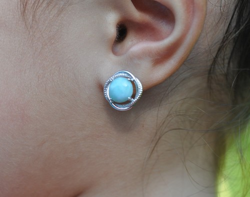 NATURAL LARIMAR INFINITY EARRING .925 STERLING SILVER (US SELLER) - Picture 2 of 4