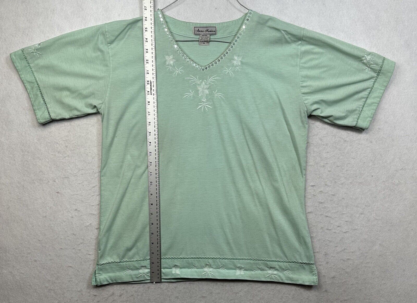 Anne Fashion Green Embroidery Short Sleeve Cotton… - image 4