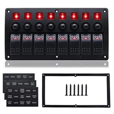 Geloo 8 Gang Marine Rocker Switch Panel, Boat Switch Panel Waterproof, 12V Sw...