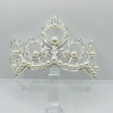 Elegant Bridal Crown with Pearls Rhinestones Ideal Renaissance Tiara for Wedd...