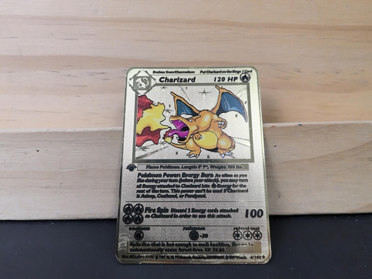 Pokemon 1st Edition Base Set Shadowless Charizard GOLD .Metal