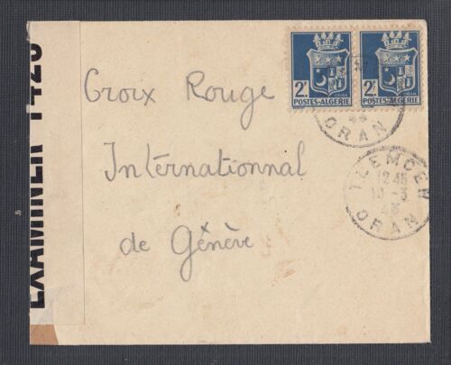 ALGERIA 1943 TWO WWII CENSORED RED CROSS COVERS TLEMCER ORAN TO SWITZERLAND - Picture 1 of 4