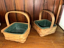 2 Longaberger Baskets. 5” X 5” With Plastic protector and Cloth Liner.