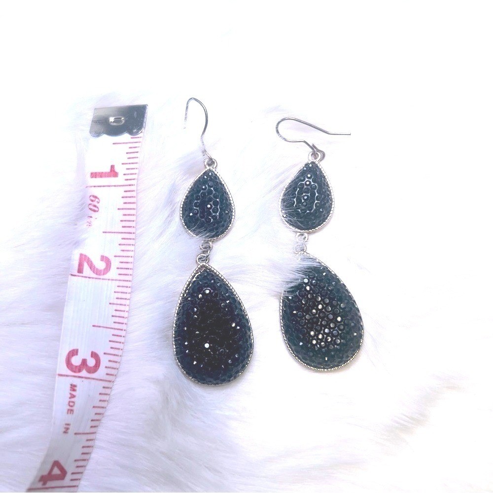 Black crystal statement 3" hook drop earrings - image 1