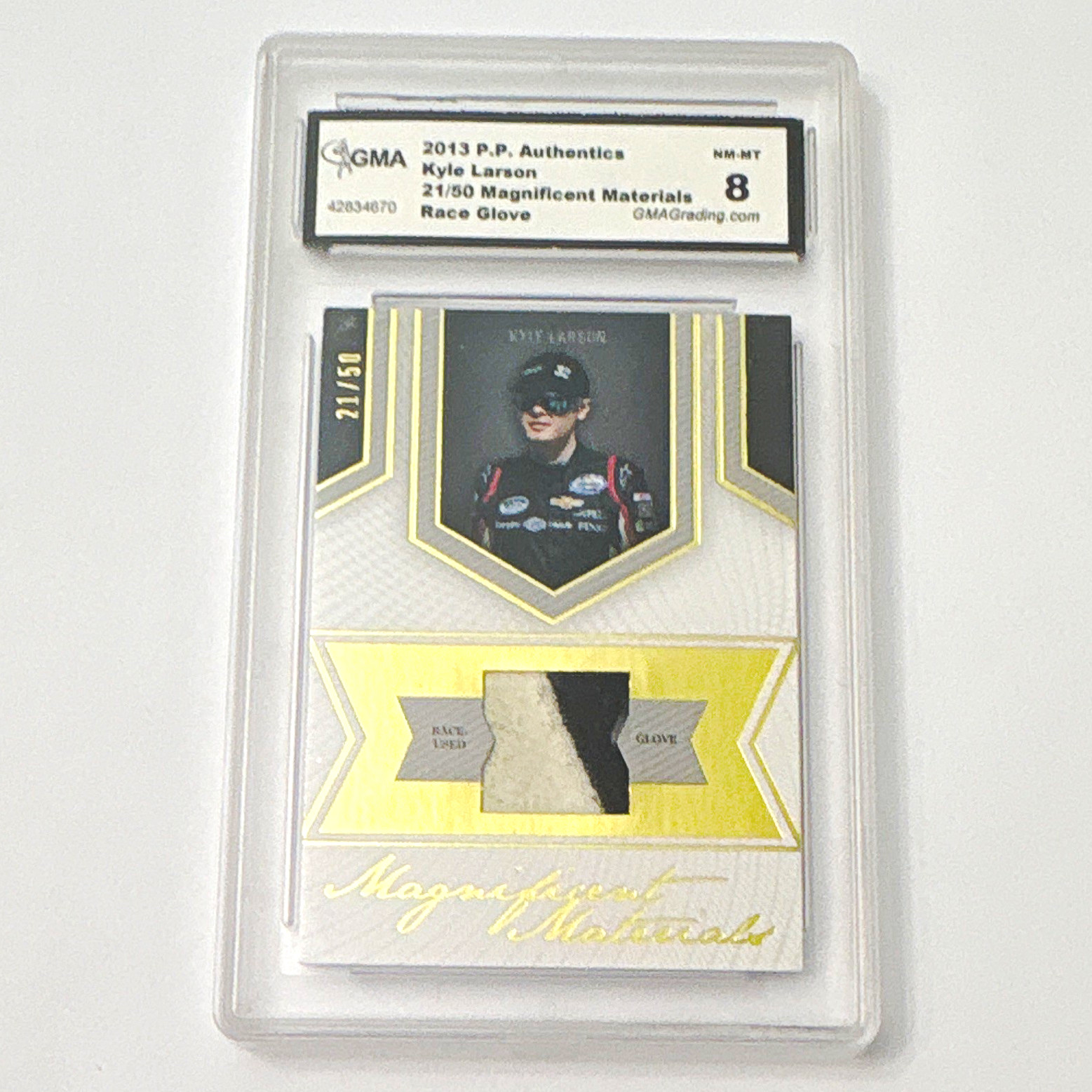 2013 Kyle Larson Race Glove PSA8 Press Pass Authentics MM-KL 21/50 NASCAR