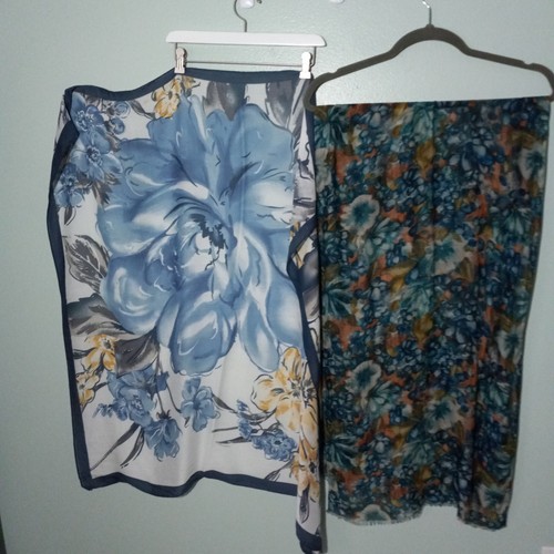 Scarf Lot of 2, Patricia Nash & J. Jill Blue Floral Lightweight Viscose 40" Sq - Imagen 13 de 13