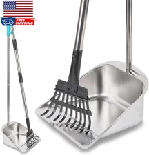 Dog Pooper Scooper For Large Dogs With 36" Long Handle Metal Poop 304 Steel New