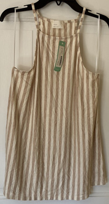Dee Elly Tan (beige) And White Striped Tank Size Medium    NWT