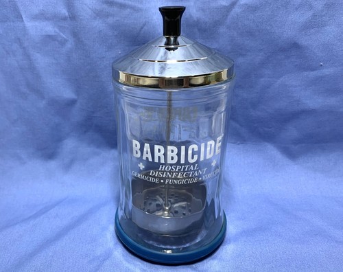 Vintage King Research Barbicide Plus Hospital Barber Disinfectant Jar & Strainer