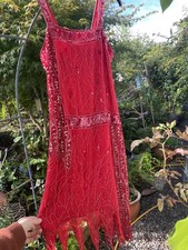 Carman d’Ache Red Beaded Sequin Flapper Girl Style Vintage Mini Dress 