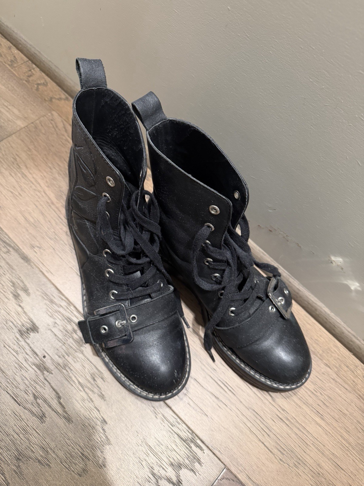 ZARA BASIC Collection Black Leather Combat Boots … - image 3