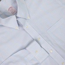 Brooks Brothers Shirt Mens 16 34/35 Blue Check Madison Non Iron Stretch Supima