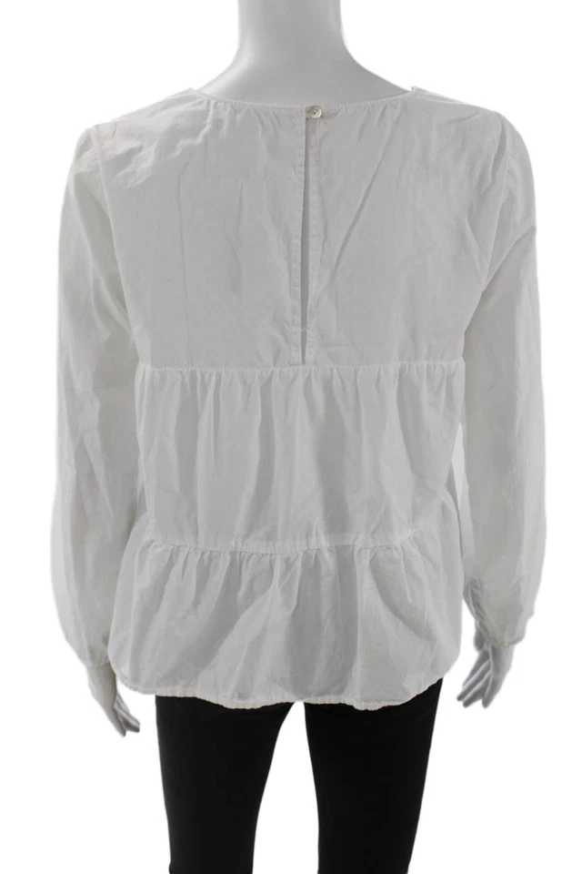 Velvet Women Basic White Cotton Round Neck Long Sleeve Blouse Size XS - Image 3 of 4