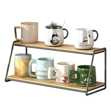 2 Tier Spice Rack Organizer for Cabinet Wood Metal Countertop Coffee Station