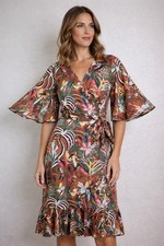 Farm Rio Anthropologie Flutter-Sleeve Wrap Ruff Maxi Dress Tropical Floral Small