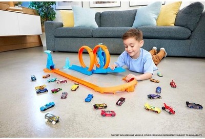 Toy Car Track Set, Triple Loop Pack & 1:64 Scale Vehicle, Track
