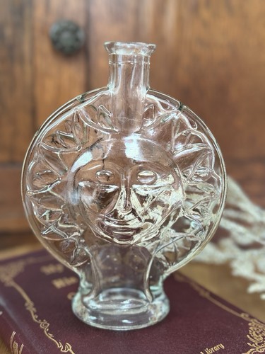 Bottiglia di vetro trasparente vintage viso sole vaso bocciolo mod celeste bottiglia profonda 7" - Foto 3 di 9