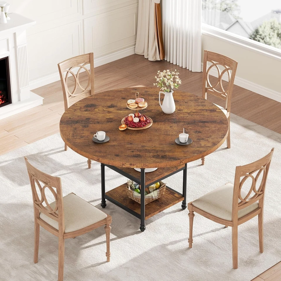 47.2英寸圆餐桌4人,1.6英寸厚木制上衣和金属罗马... — 第 3/4 张图片