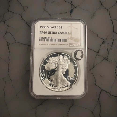 1986 S EAGLE PF69 ULTRA CAMEO -ASE GOLD Label NGC With Exceptional Cameo Sticker